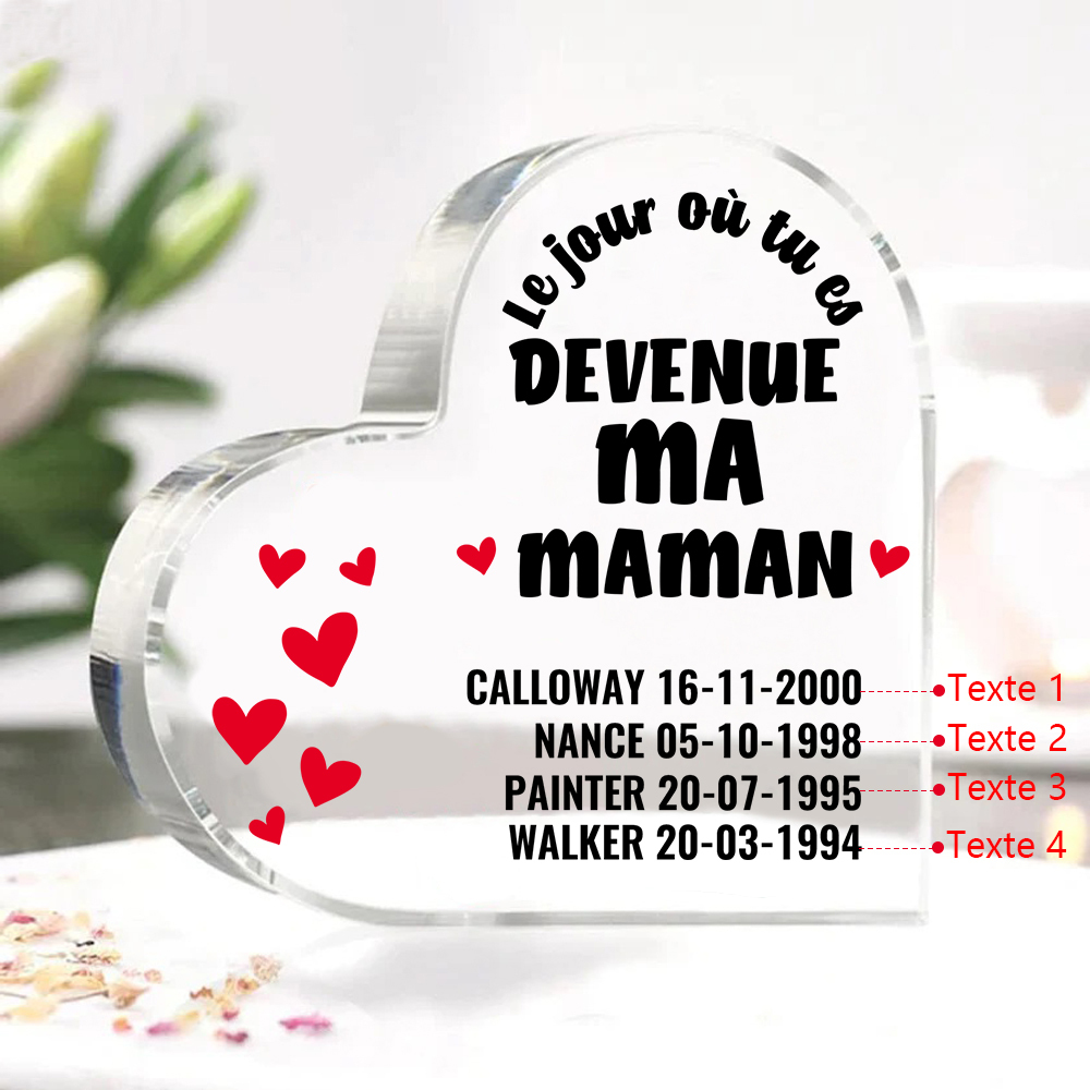 À Maman - Plaque Acrylique Cœur 4 Textes Personnalisé Le jour où tu es devenue ma maman Déco de Maison | Jessemade