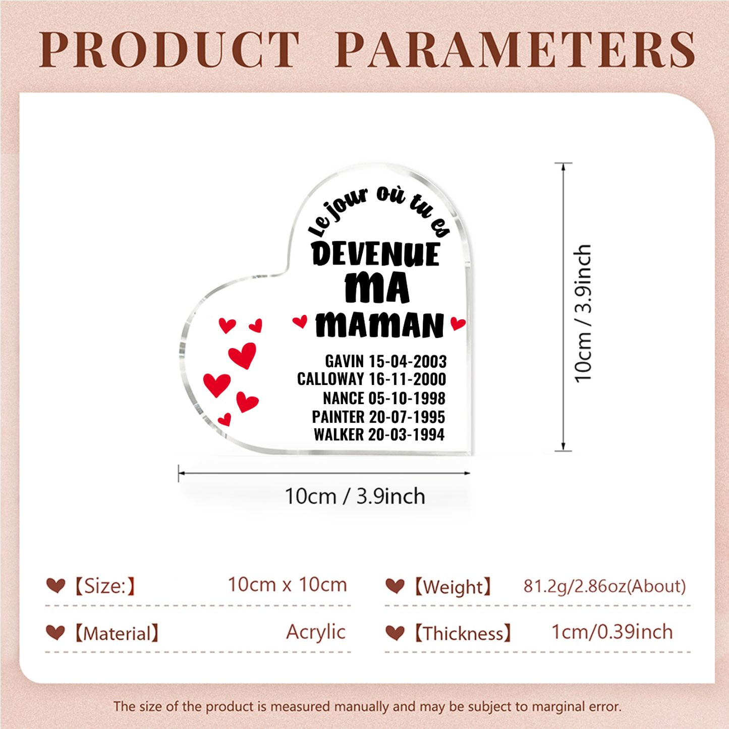 À Maman - Plaque Acrylique Cœur 5 Textes Personnalisé Le jour où tu es devenue ma maman Déco de Maison | Jessemade