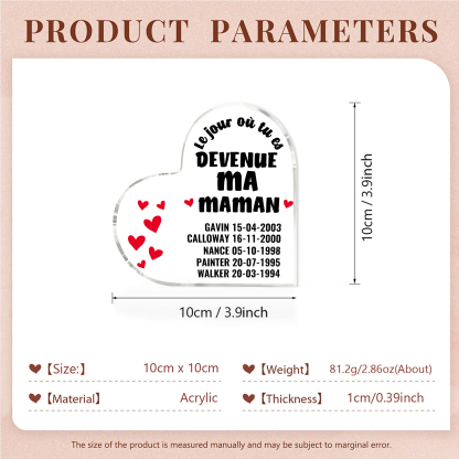 À Maman - Plaque Acrylique Cœur 5 Textes Personnalisé Le jour où tu es devenue ma maman Déco de Maison | Jessemade