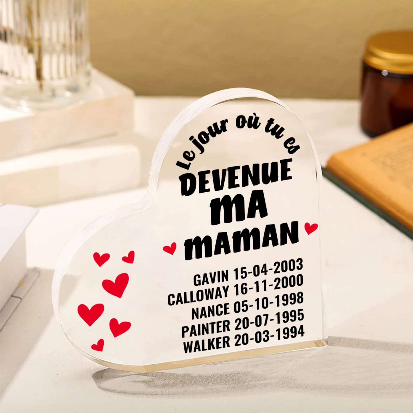 À Maman - Plaque Acrylique Cœur 5 Textes Personnalisé Le jour où tu es devenue ma maman Déco de Maison | Jessemade