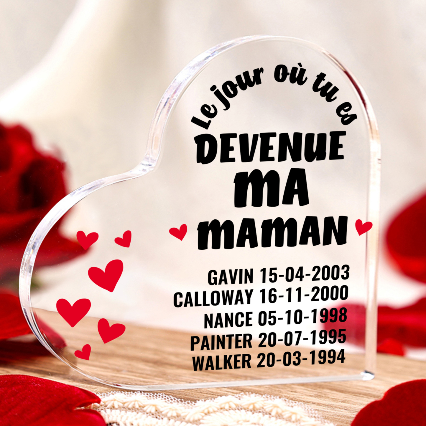 À Maman - Plaque Acrylique Cœur 5 Textes Personnalisé Le jour où tu es devenue ma maman Déco de Maison | Jessemade