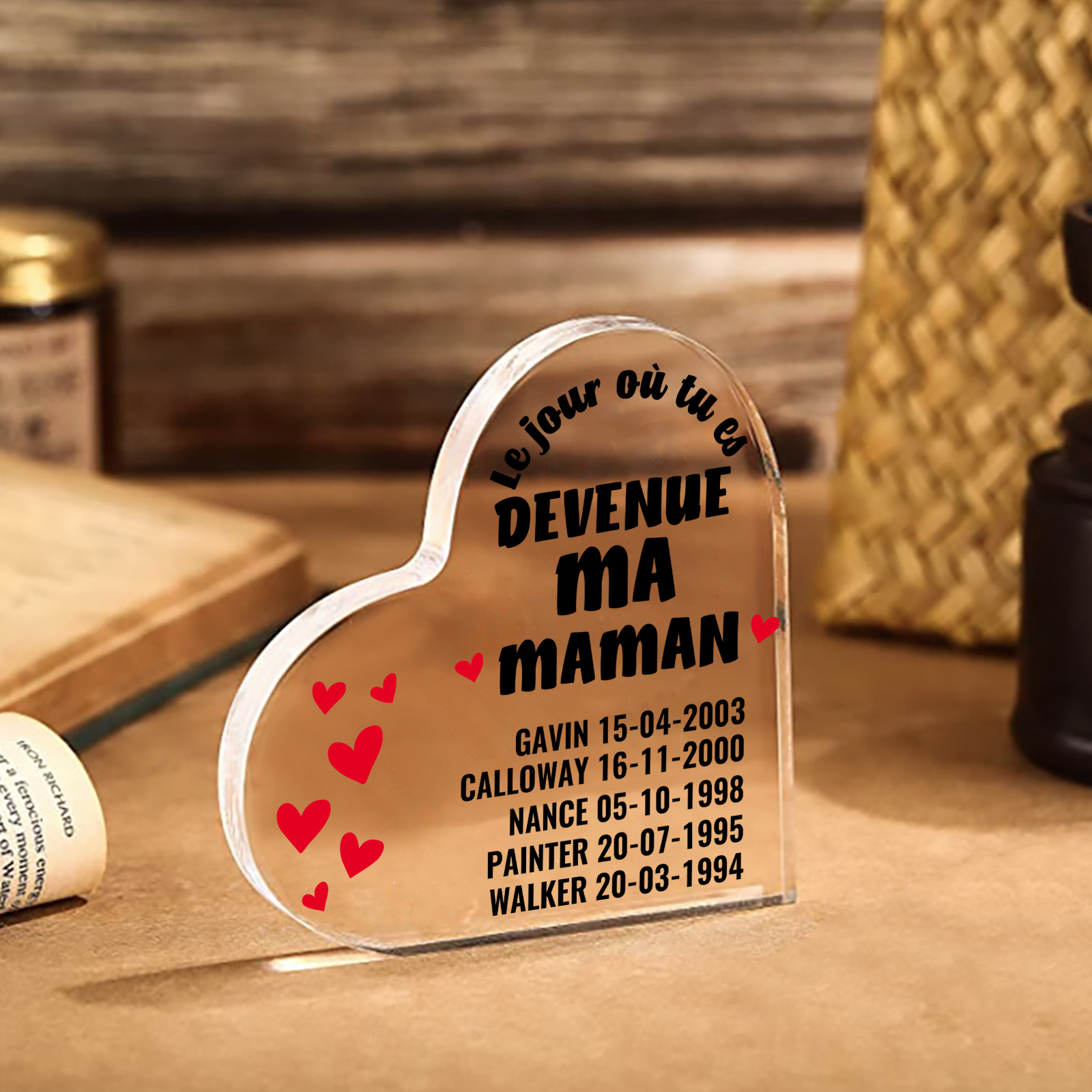 À Maman - Plaque Acrylique Cœur 5 Textes Personnalisé Le jour où tu es devenue ma maman Déco de Maison | Jessemade
