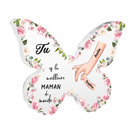 À ma Maman - Plaque Acrylique 2 Prénoms Personnalisés Décoration la Main dans la Main en forme de Papillon | Jessemade