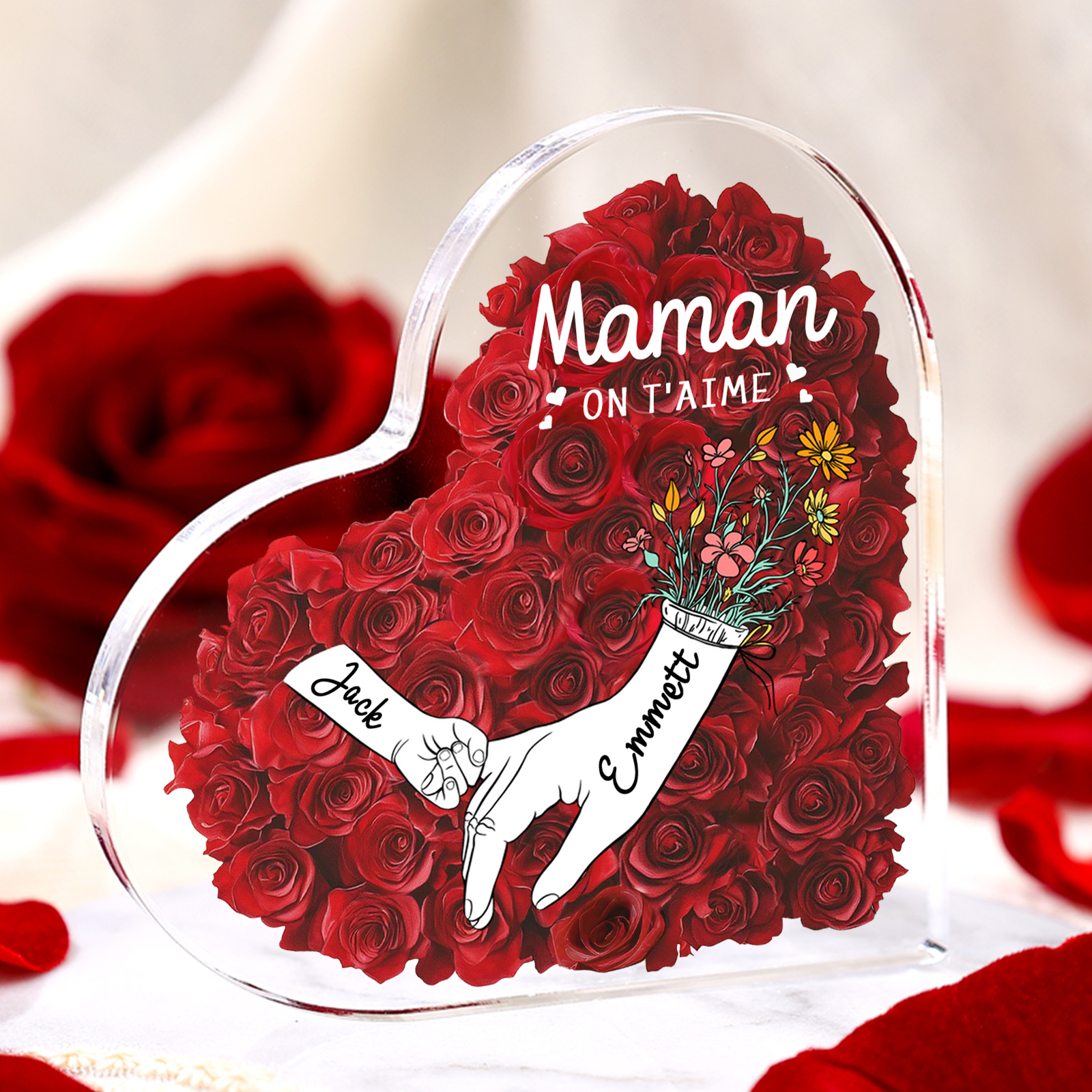 À ma Maman/Mamie-Plaque Acrylique Rose avec 2 Prénoms et 2 Textes Personnalisés Décoration la main dans la mian| Jessemade