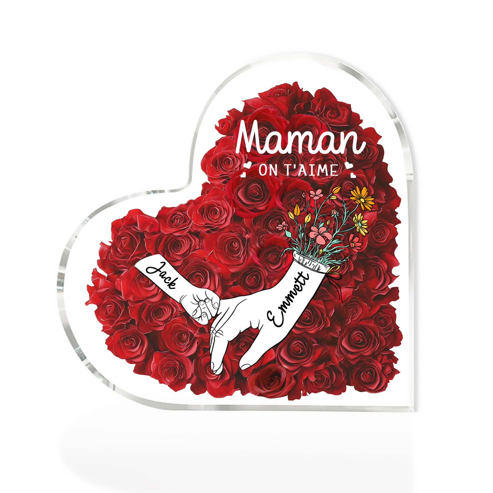 À ma Maman/Mamie-Plaque Acrylique Rose avec 2 Prénoms et 2 Textes Personnalisés Décoration la main dans la mian| Jessemade