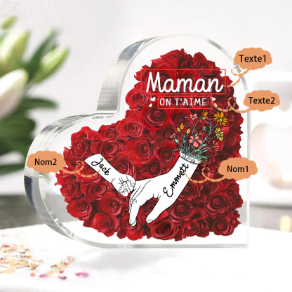 À ma Maman/Mamie-Plaque Acrylique Rose avec 2 Prénoms et 2 Textes Personnalisés Décoration la main dans la mian| Jessemade