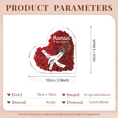À ma Maman/Mamie-Plaque Acrylique Rose avec 4 Prénoms et 2 Textes Personnalisés Décoration la main dans la main | Jessemade