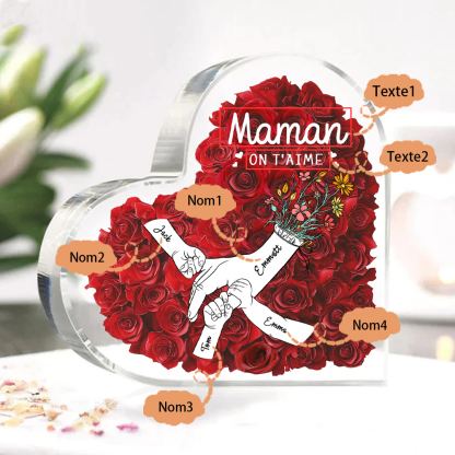 À ma Maman/Mamie-Plaque Acrylique Rose avec 4 Prénoms et 2 Textes Personnalisés Décoration la main dans la main | Jessemade