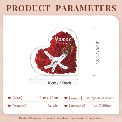 À ma Maman/Mamie-Plaque Acrylique Rose avec 5 Prénoms et 2 Textes Personnalisés Décoration la main dans la main | Jessemade
