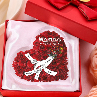 À ma Maman/Mamie-Plaque Acrylique Rose avec 5 Prénoms et 2 Textes Personnalisés Décoration la main dans la main | Jessemade