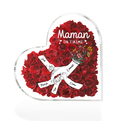 À ma Maman/Mamie-Plaque Acrylique Rose avec 5 Prénoms et 2 Textes Personnalisés Décoration la main dans la main | Jessemade
