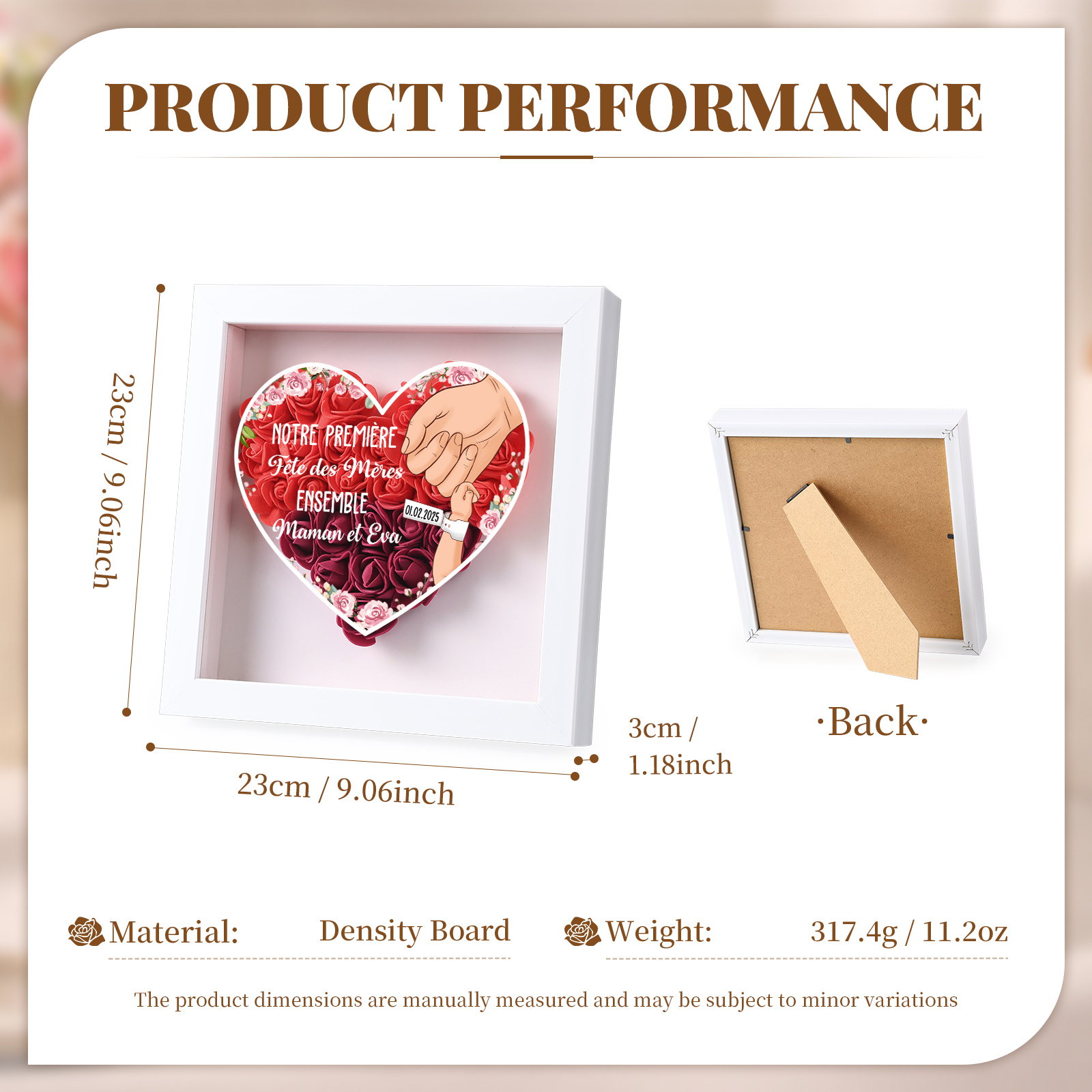 À ma Maman - Cadre photo Panneau de densité la main dans la main avec 1 Texte et 1 Date Personnalisés Ornements Floral pour Famille