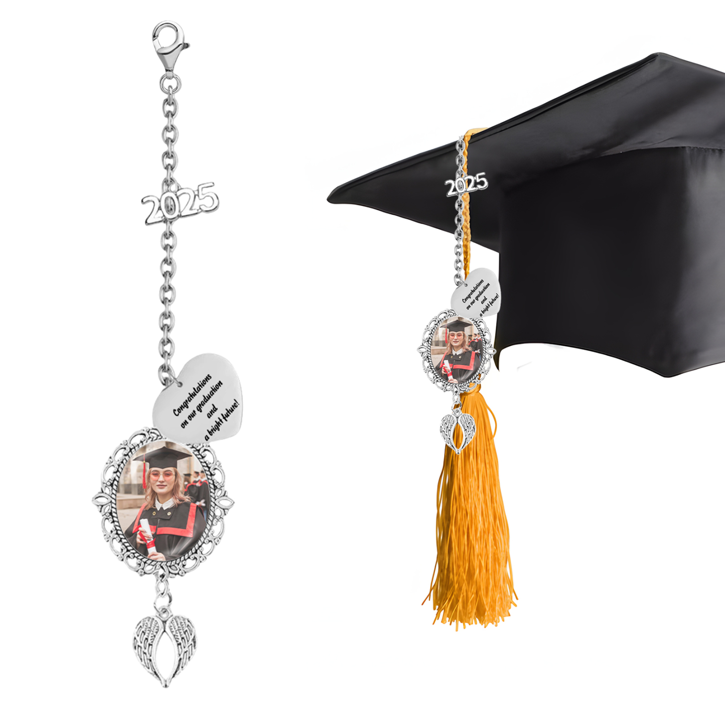 Pendentifs Graduation Personnalisé avec 1 Texte et 1 Photo – Cadeau pour Graduation 2025 | Jessemade