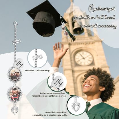 Pendentifs Graduation Personnalisé avec 1 Texte et 2 Photo – Cadeau pour Graduation 2025 | Jessemade