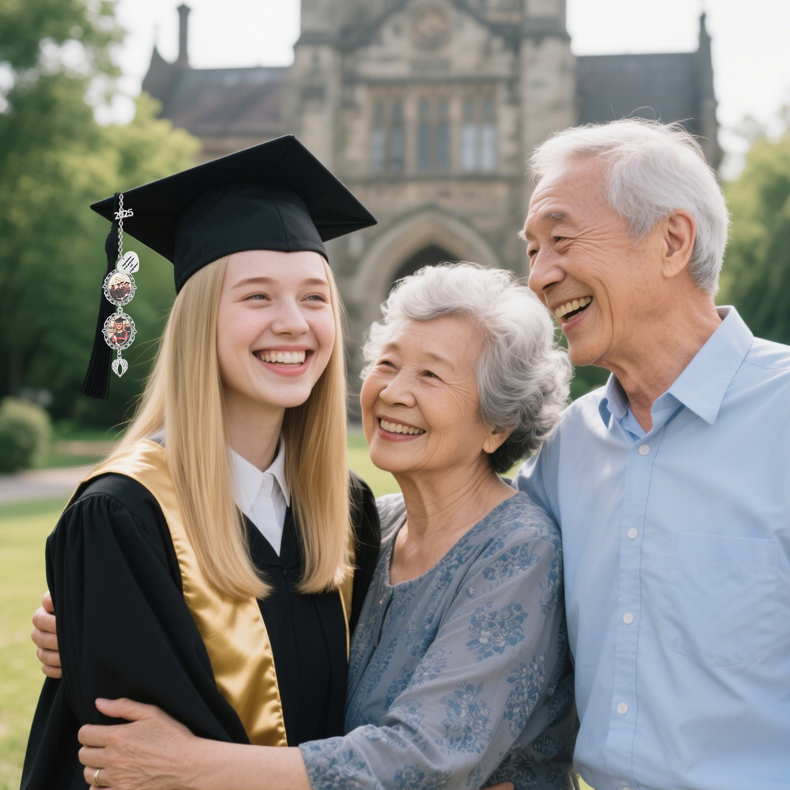 Pendentifs Graduation Personnalisé avec 1 Texte et 2 Photo – Cadeau pour Graduation 2025 | Jessemade