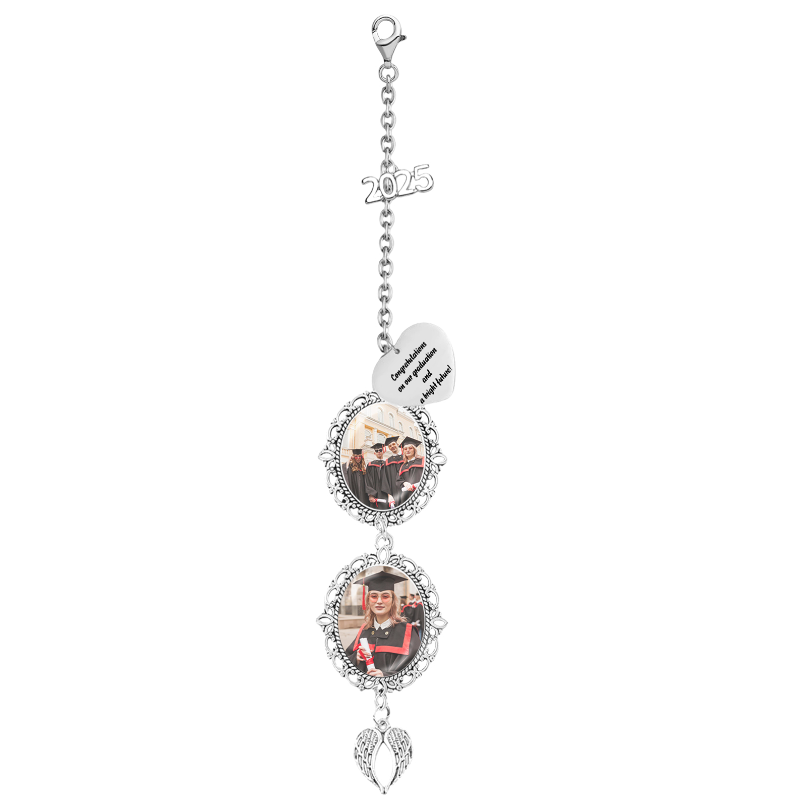 Pendentifs Graduation Personnalisé avec 1 Texte et 2 Photo – Cadeau pour Graduation 2025 | Jessemade