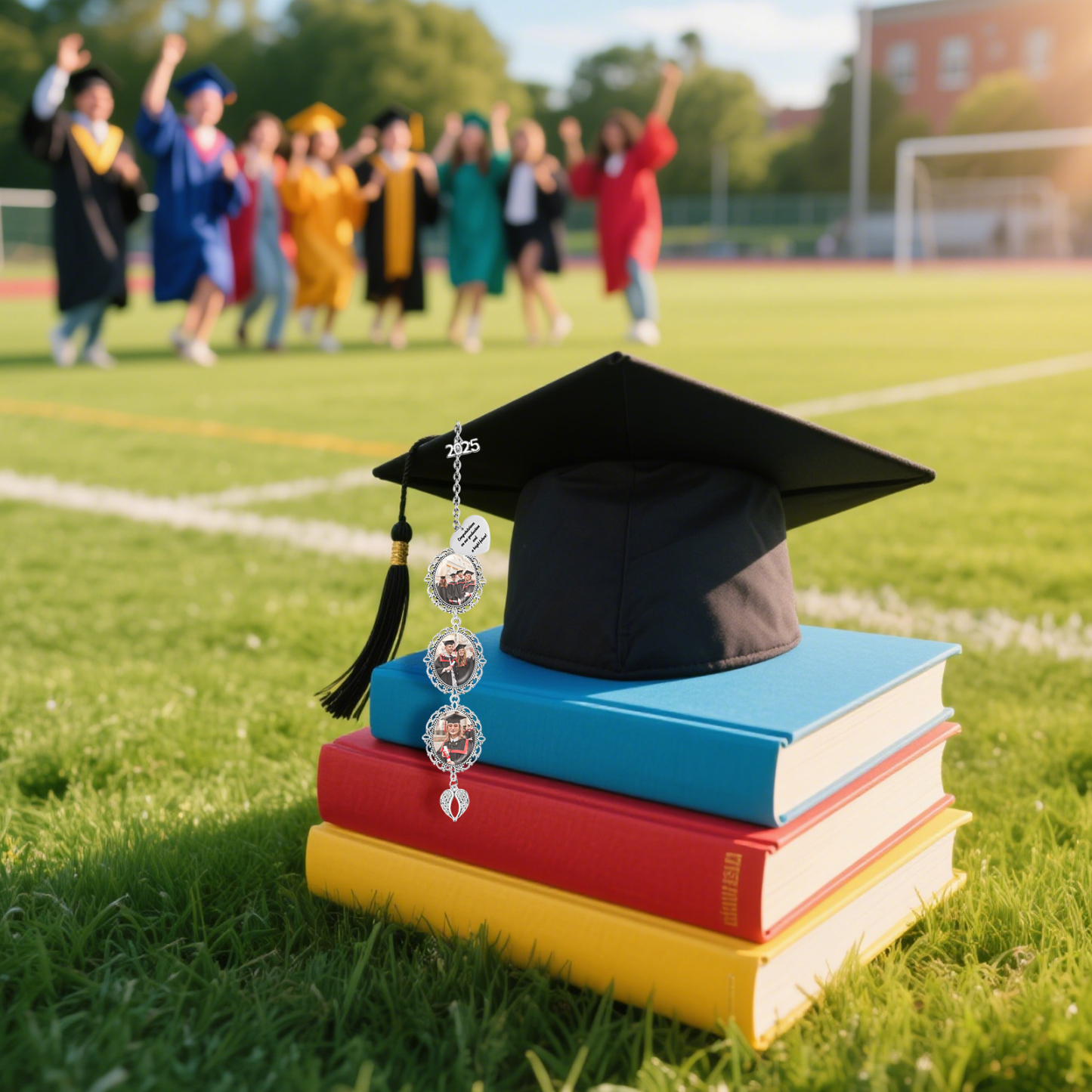 Pendentifs Graduation Personnalisé avec 1 Texte et 3 Photos – Cadeau pour Graduation 2025 | Jessemade