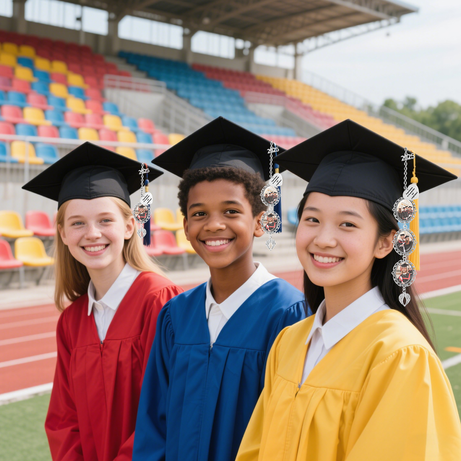 Pendentifs Graduation Personnalisé avec 1 Texte et 3 Photos – Cadeau pour Graduation 2025 | Jessemade