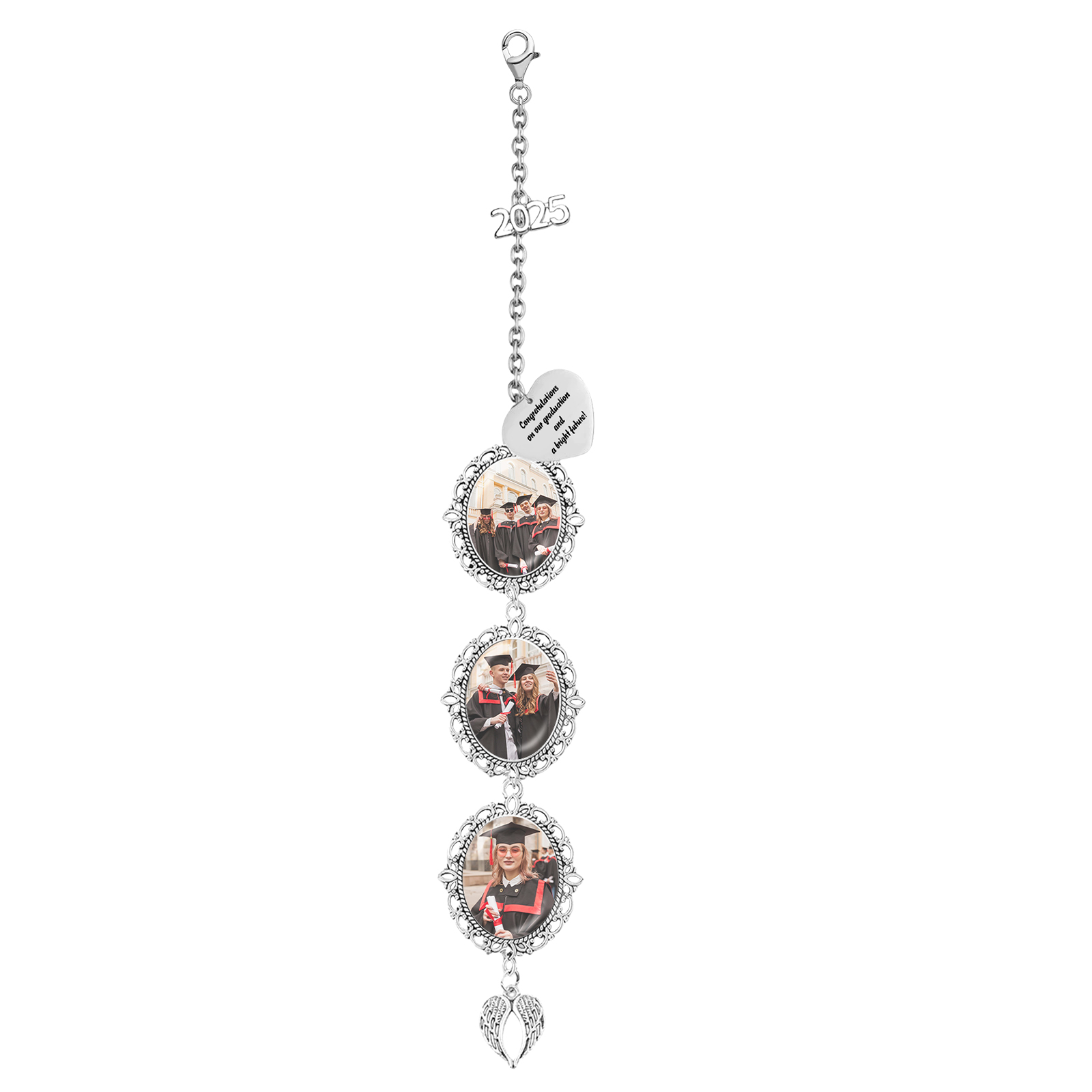 Pendentifs Graduation Personnalisé avec 1 Texte et 3 Photos – Cadeau pour Graduation 2025 | Jessemade