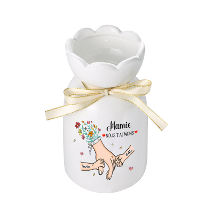 Vase Personnalisé avec 2-6 Prénoms et 2 Tetxes  la Main dans la Main Vase en Céramique (sans fleurs) | Jessemade