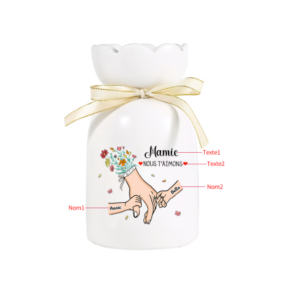 Vase Personnalisé avec 2-6 Prénoms et 2 Tetxes  la Main dans la Main Vase en Céramique (sans fleurs) | Jessemade