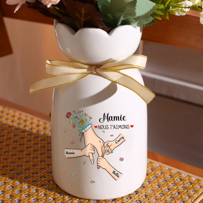 Vase Personnalisé avec 2-6 Prénoms et 2 Tetxes  la Main dans la Main Vase en Céramique (sans fleurs) | Jessemade