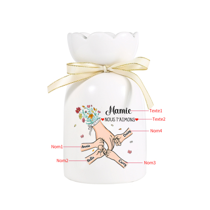 Vase Personnalisé avec 2-6 Prénoms et 2 Tetxes  la Main dans la Main Vase en Céramique (sans fleurs) | Jessemade