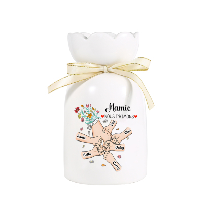 Vase Personnalisé avec 2-6 Prénoms et 2 Tetxes  la Main dans la Main Vase en Céramique (sans fleurs) | Jessemade