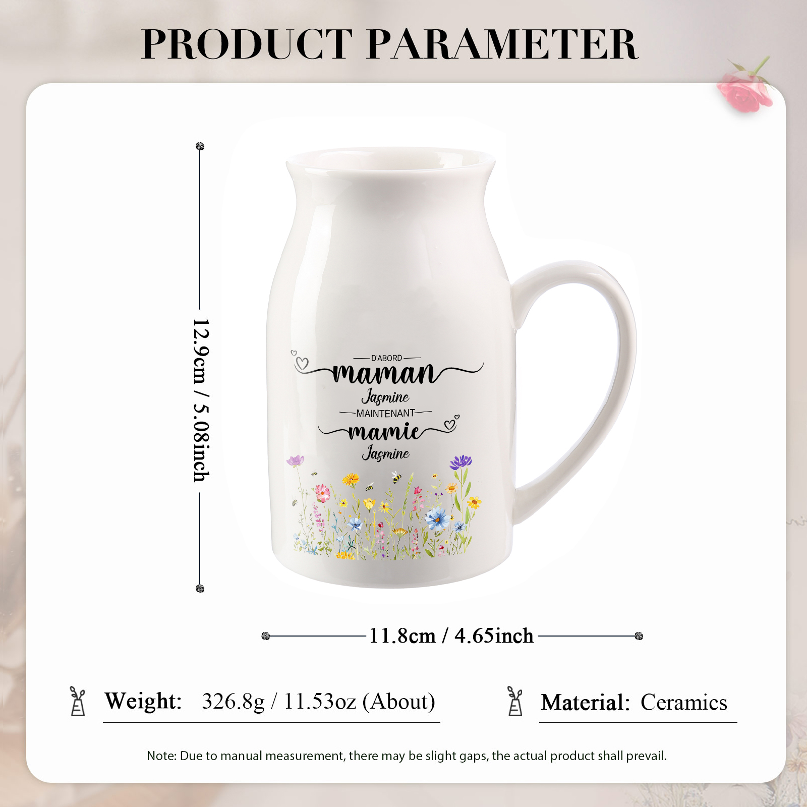 Vase Personnalisé « D’abord maman, maintenant mamie » avec 2-10 Prénoms | Cadeau pour Maman ou Mamie | Jessemade