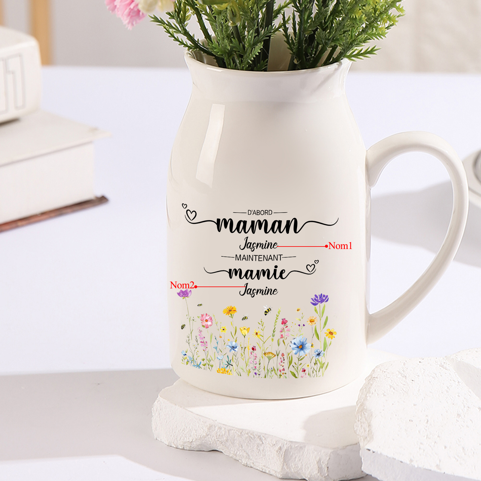 Vase personnalisé maman mamie avec prénoms – Cadeau famille touchant | Jessemade