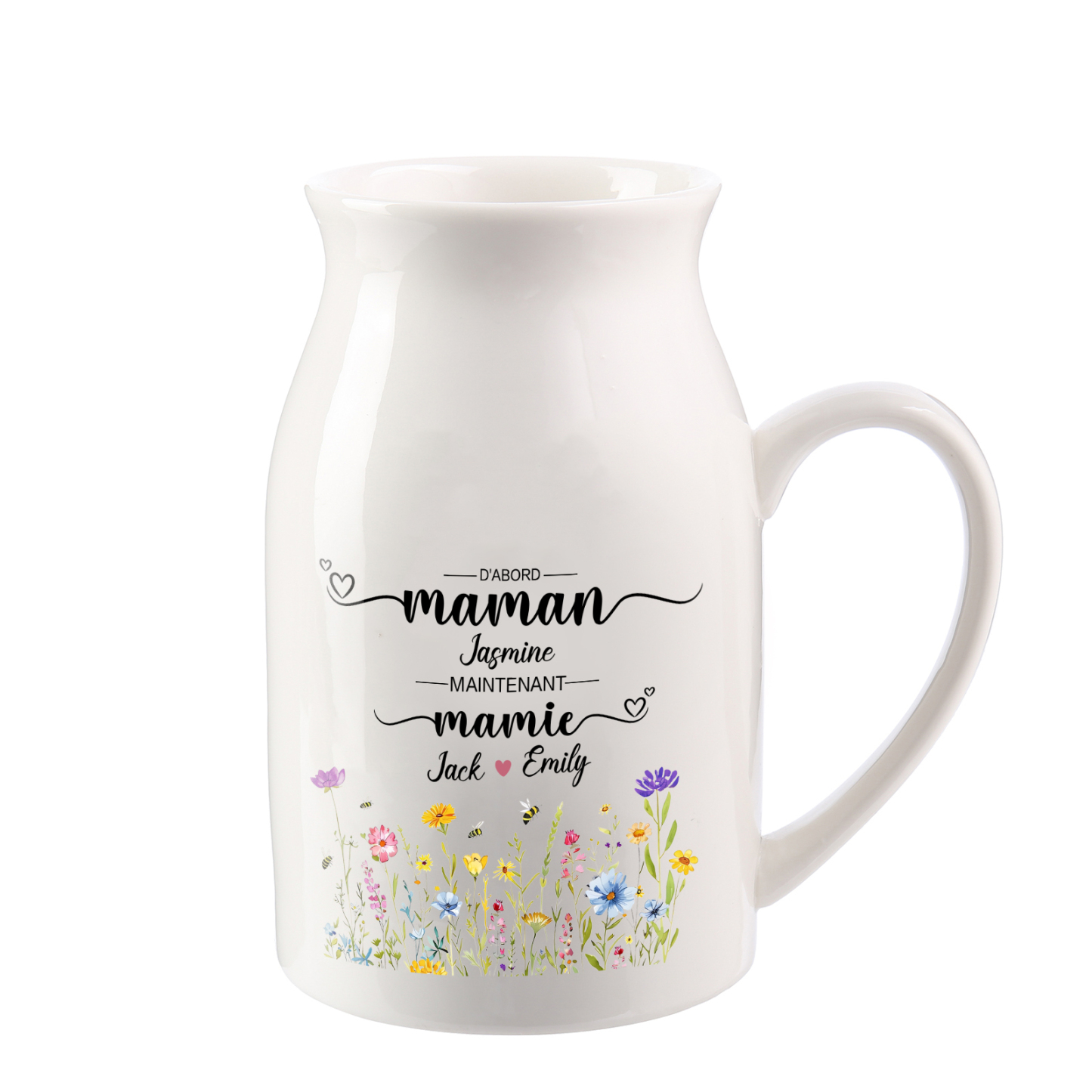 Vase Personnalisé « D’abord maman, maintenant mamie » avec 2-10 Prénoms | Cadeau pour Maman ou Mamie | Jessemade