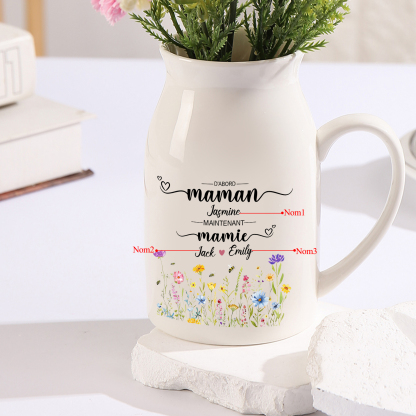 Vase Personnalisé « D’abord maman, maintenant mamie » avec 2-10 Prénoms | Cadeau pour Maman ou Mamie | Jessemade