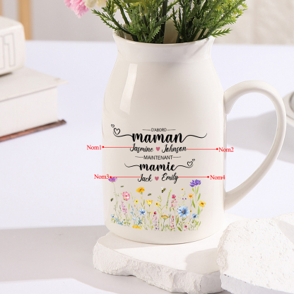 Vase Personnalisé « D’abord maman, maintenant mamie » avec 2-10 Prénoms | Cadeau pour Maman ou Mamie | Jessemade