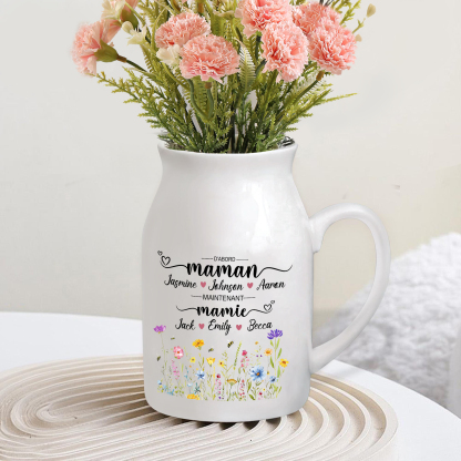 Vase Personnalisé « D’abord maman, maintenant mamie » avec 2-10 Prénoms | Cadeau pour Maman ou Mamie | Jessemade