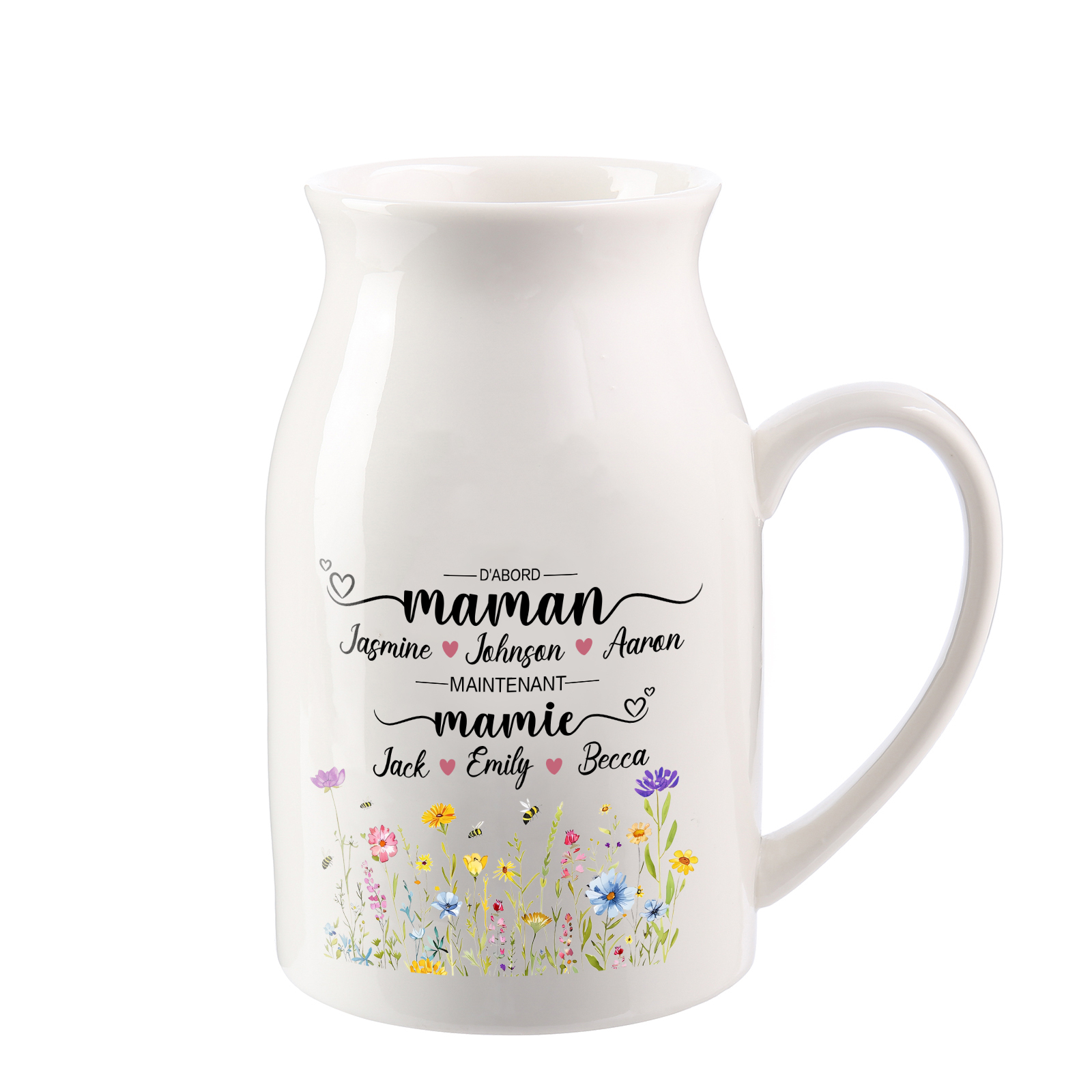 Vase Personnalisé « D’abord maman, maintenant mamie » avec 2-10 Prénoms | Cadeau pour Maman ou Mamie | Jessemade