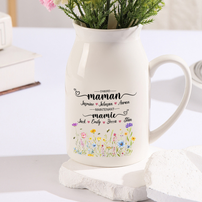 Vase Personnalisé « D’abord maman, maintenant mamie » avec 2-10 Prénoms | Cadeau pour Maman ou Mamie | Jessemade