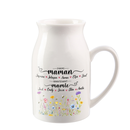 Vase Personnalisé « D’abord maman, maintenant mamie » avec 2-10 Prénoms | Cadeau pour Maman ou Mamie | Jessemade