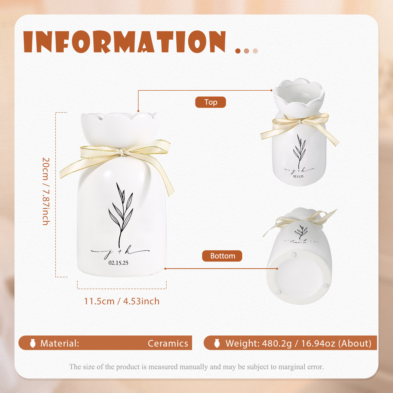 À Maman/Mamie - Vase en Céramique Personnalisés avec Noms, Date et Initiales – Plusieurs Motifs au Choix | Jessemade