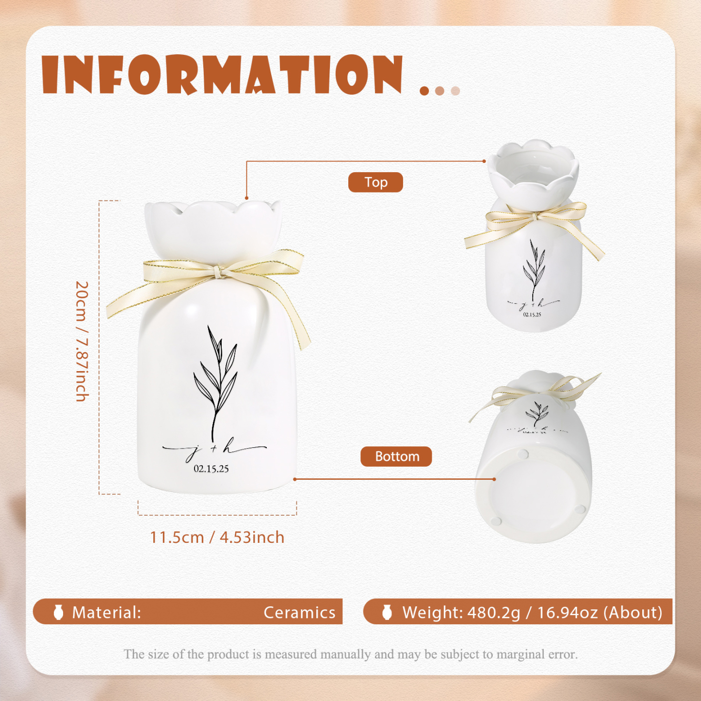 À Maman/Mamie - Vase en Céramique Personnalisés avec Noms, Date et Initiales – Plusieurs Motifs au Choix | Jessemade