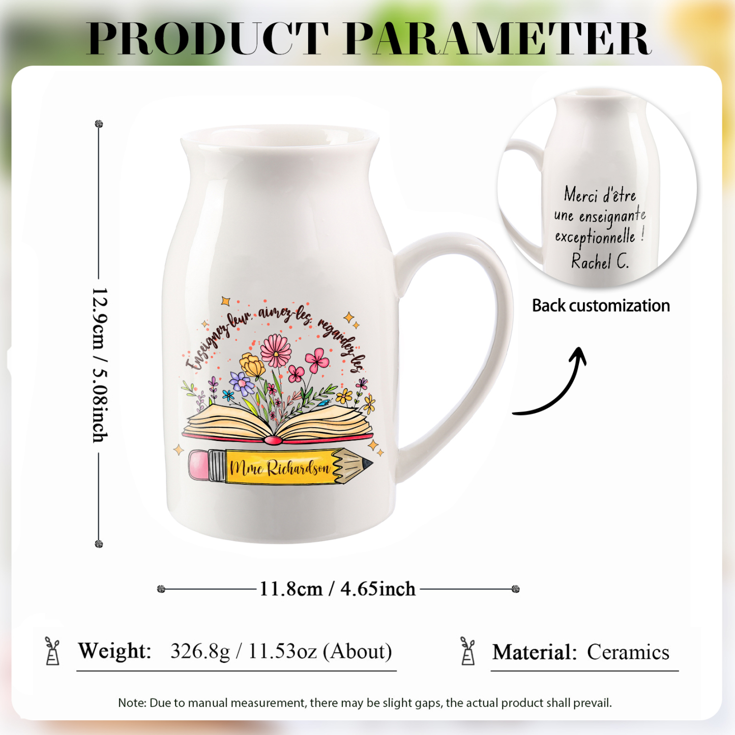 Cadeau Maîtresse - Vase Personnalisé avec Prénoms et Texte Vase en Céramique sans Fleurs | Jessemade