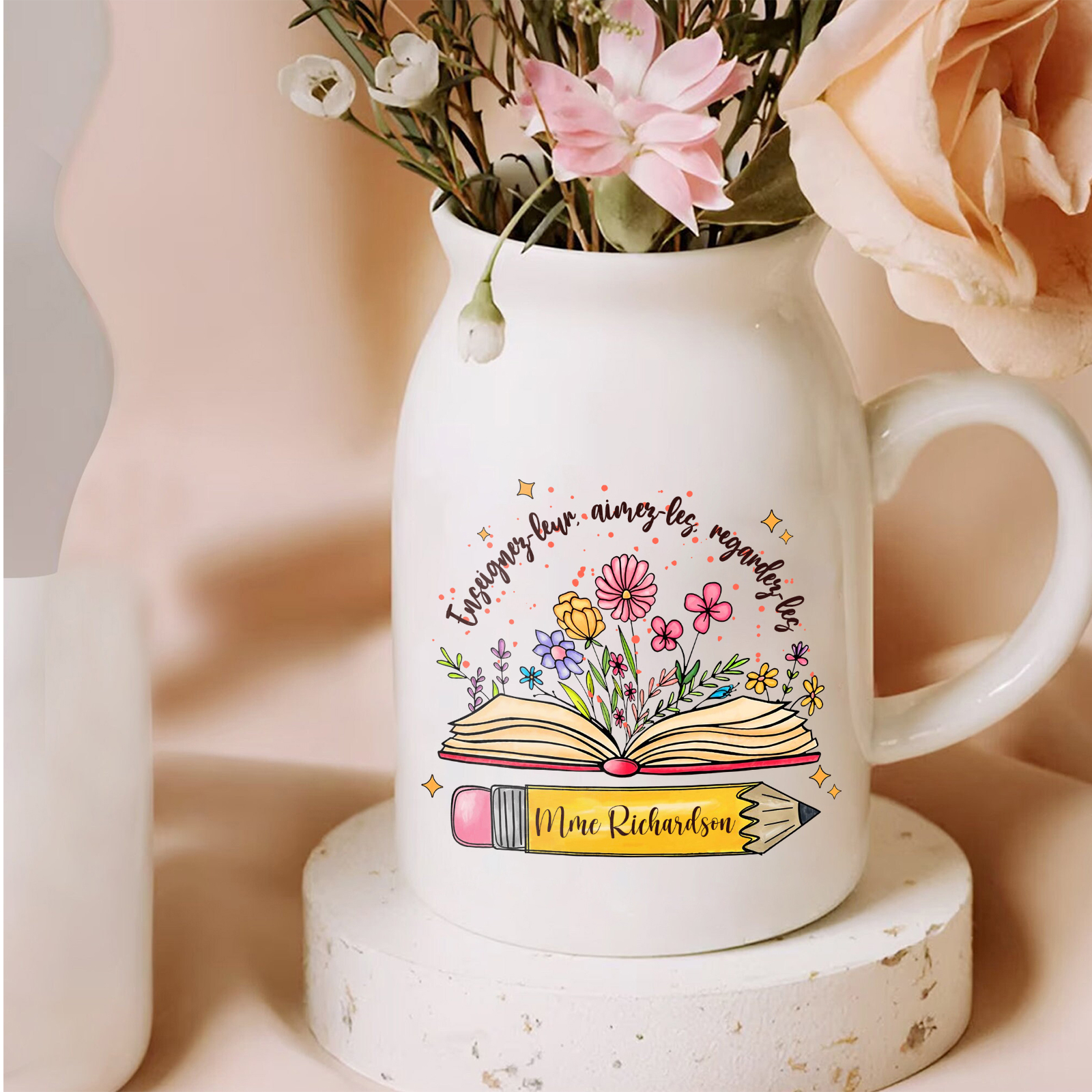 Cadeau Maîtresse - Vase Personnalisé avec Prénoms et Texte Vase en Céramique sans Fleurs | Jessemade