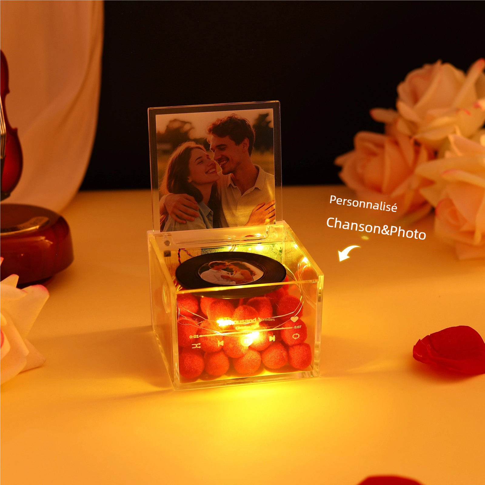 Boîte à musique en Acrylique à LED Personnalisée avec Photo