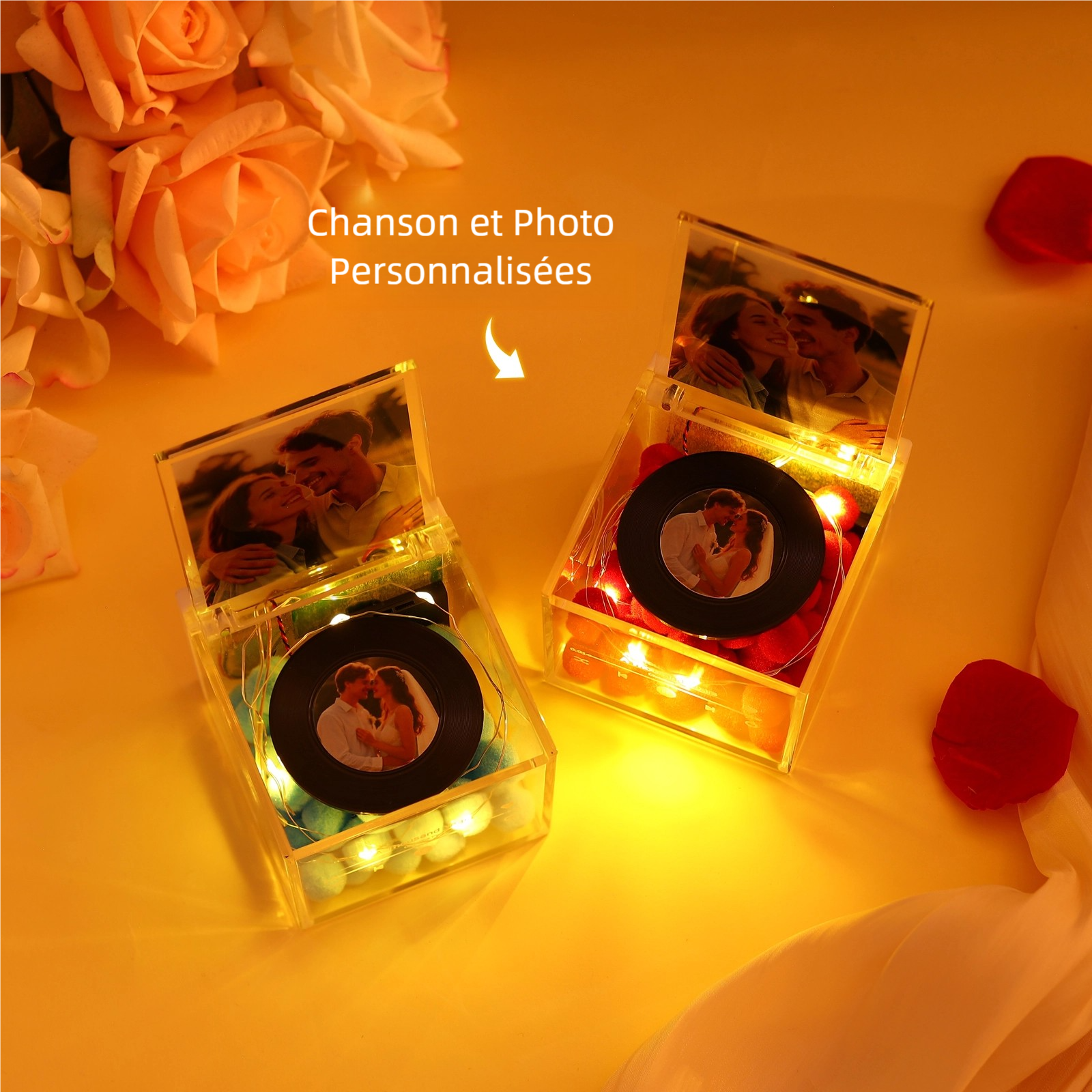 Boîte à musique en Acrylique à LED Personnalisée avec Photo