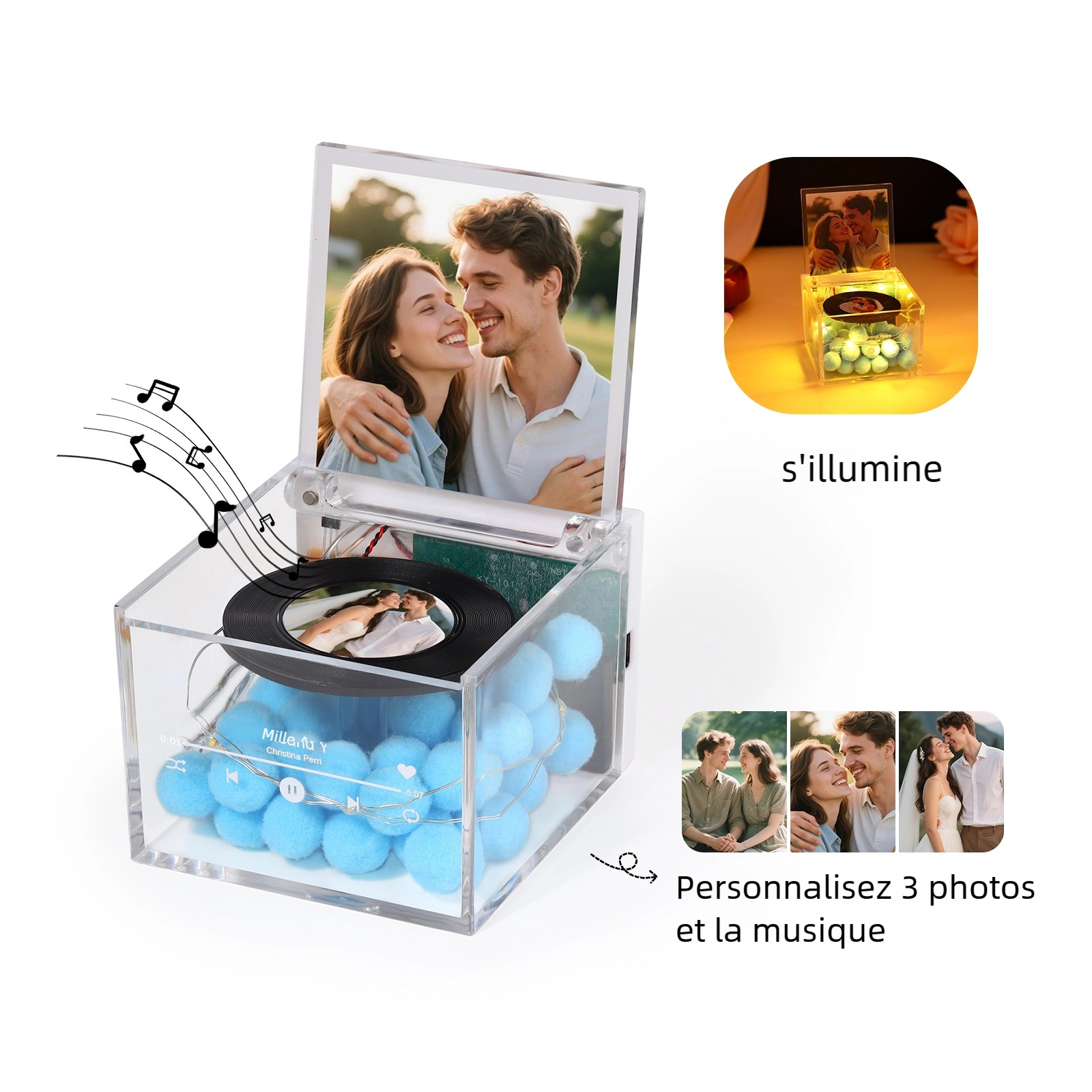 Boîte à musique en Acrylique à LED Personnalisée avec Photo