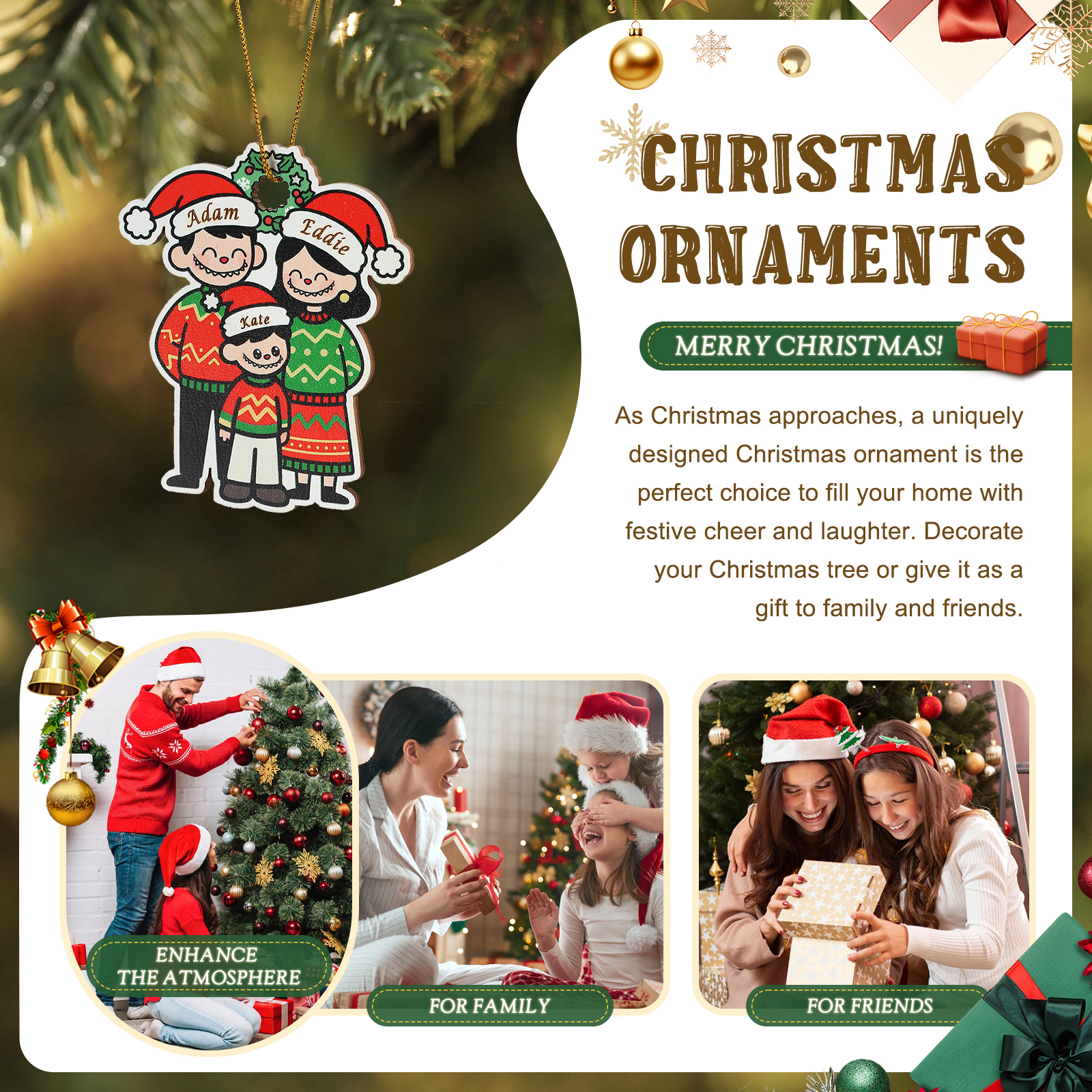 Décoration Sapin Noël Famille Style Dessin Animé Ornement pour sapin de Noël