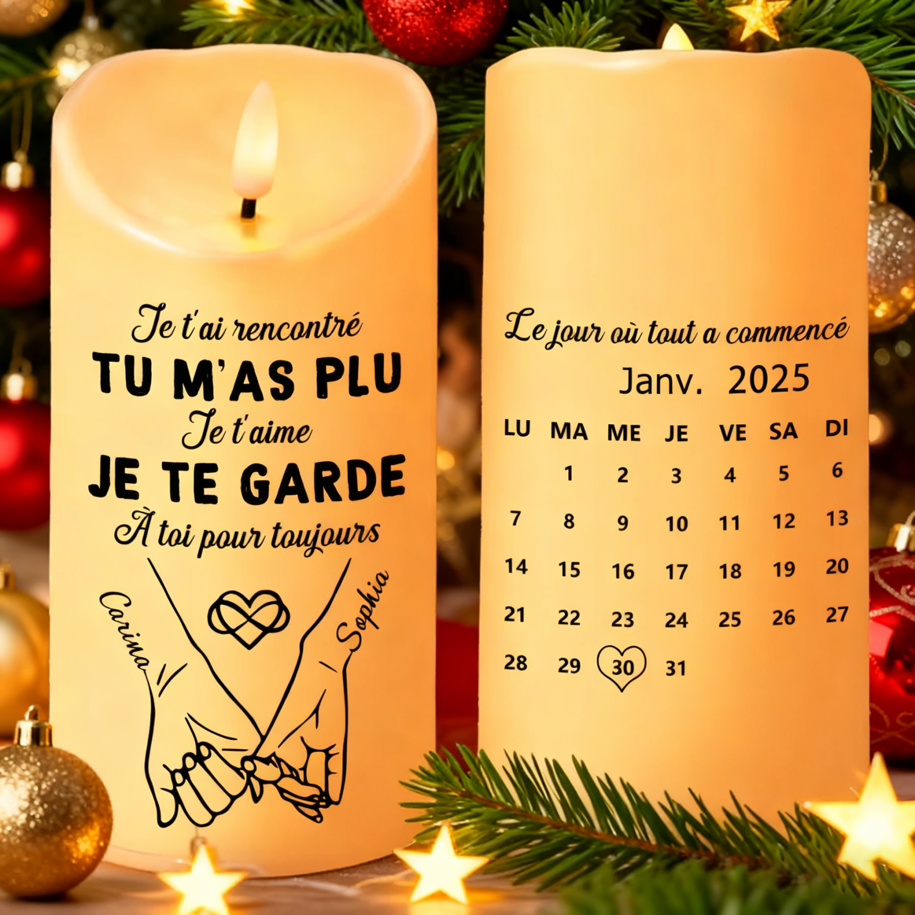 Bougie LED Personnalisée pour Couple avec 2 Prénoms