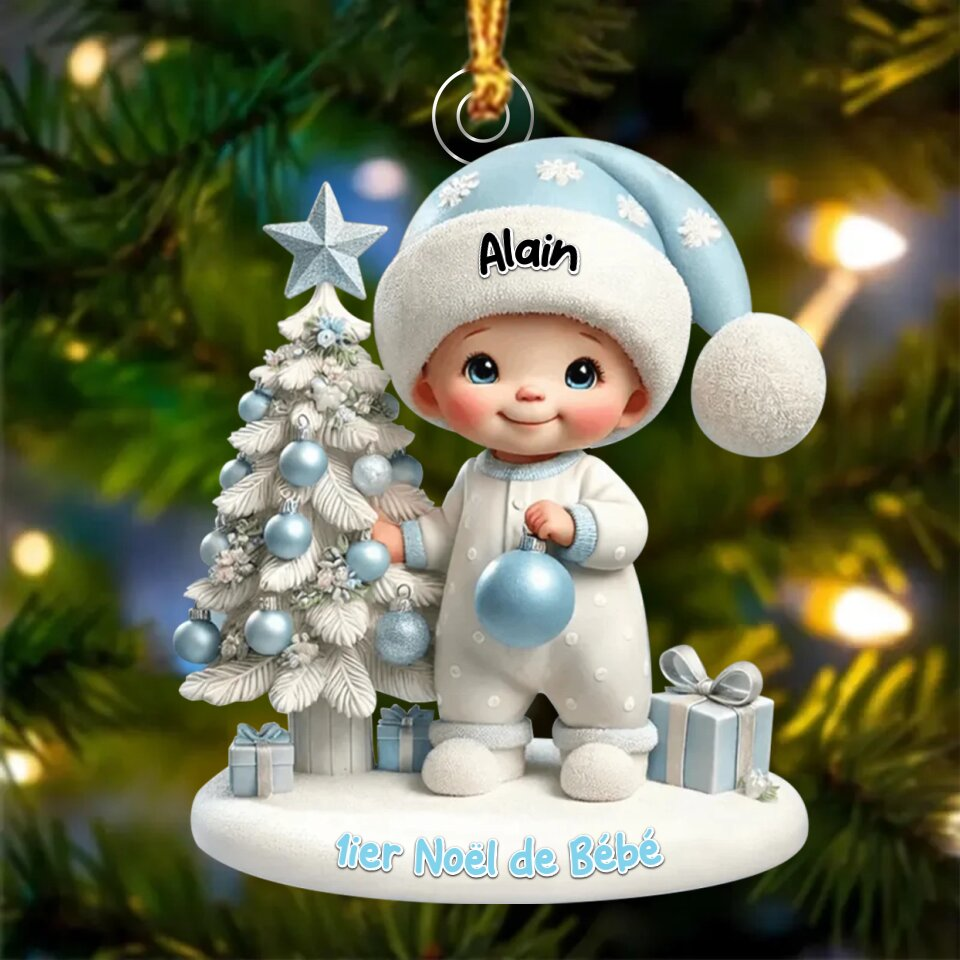 Décoration Sapin de Noël Personnalisée 1er Noël de Bébé avec Prénom