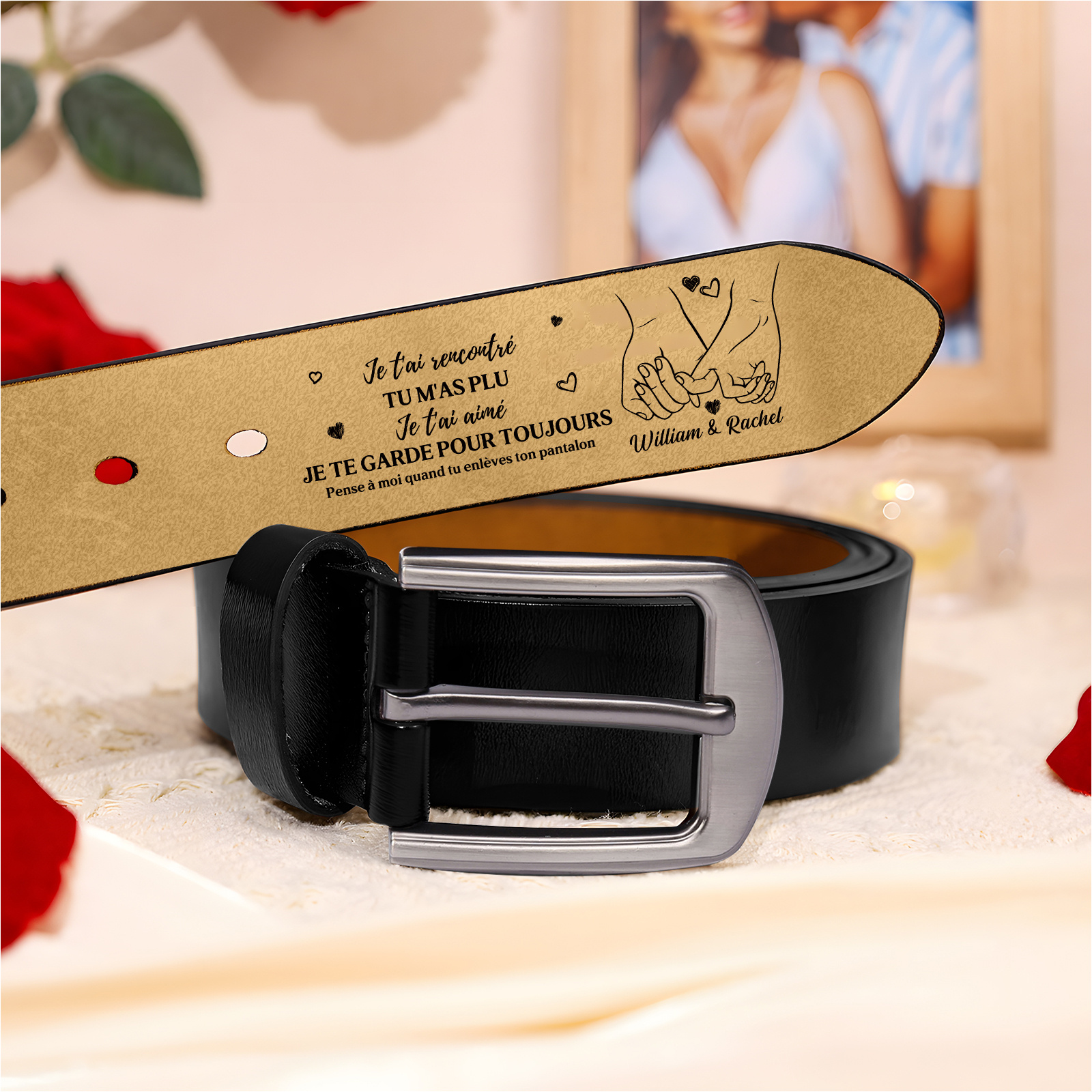 Ceinture homme cuir gravée personnalisable cadeau romantique Saint Valentin anniversaire Noël pour mari ou petit ami | Jessemade