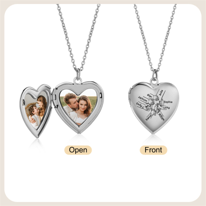 Collier Médaillon Cœur Personnalisé avec 2 Photos et 2 à 8 Prénoms Gravés – Bijou Souvenir Famille