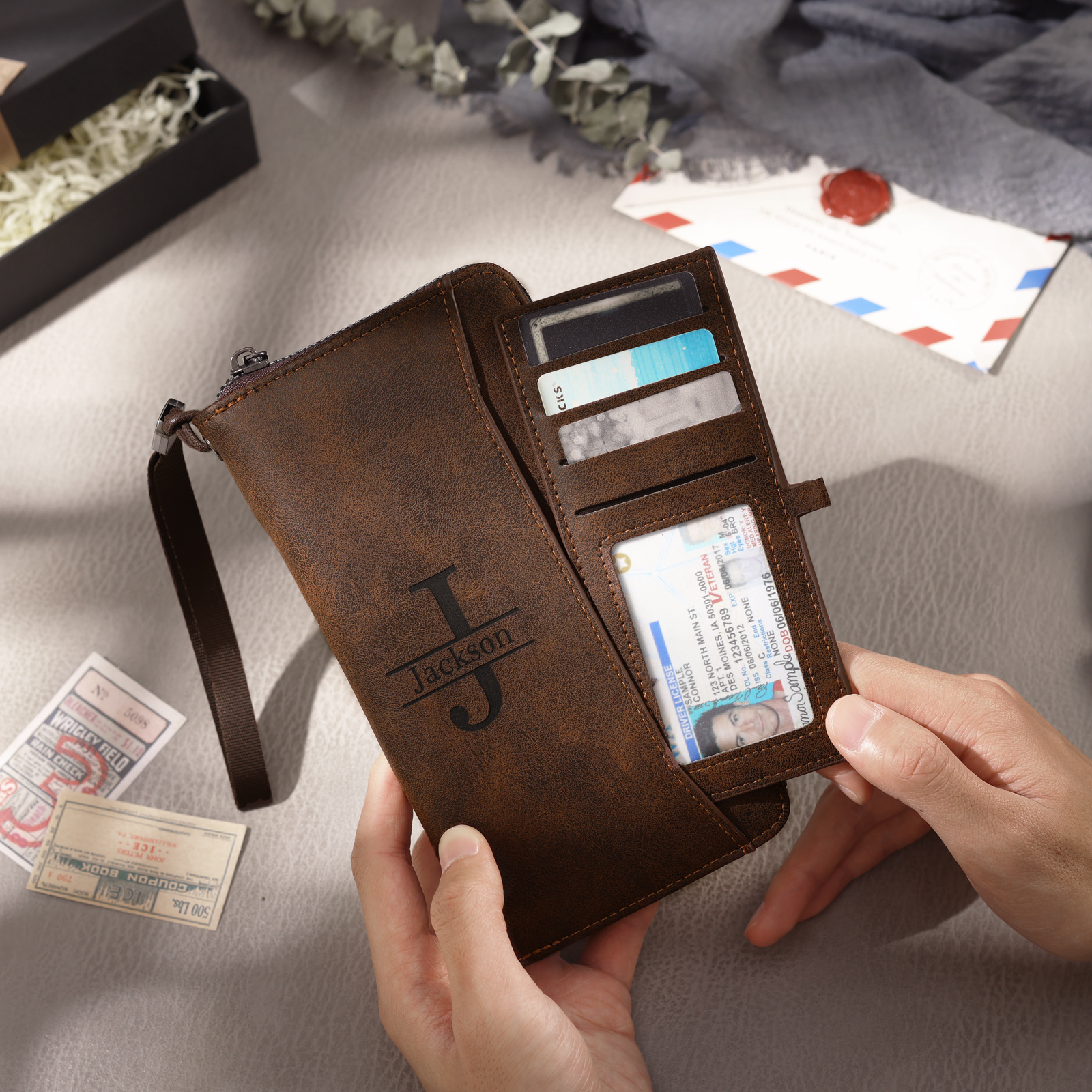 Portefeuille personnalisé homme style vintage – photo gravée et nom